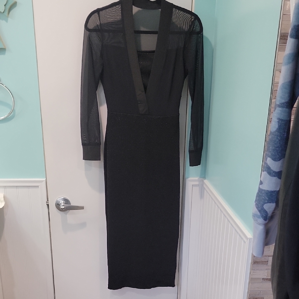 Elegant Black Sheer Sleeve Dress